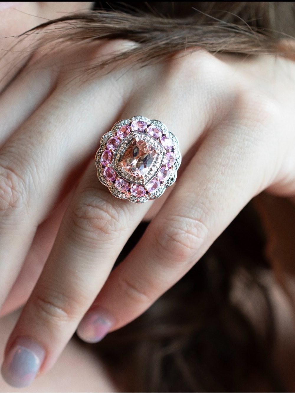 Natural Pink Gemstone Vintage Cluster Ring- Women's Fashion Jewelry